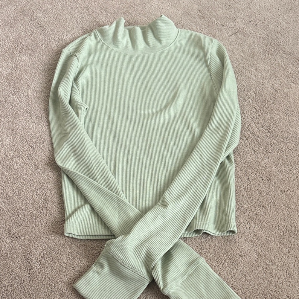 American Eagle Outfitters Light Green Ribbed Long Sleeve Top